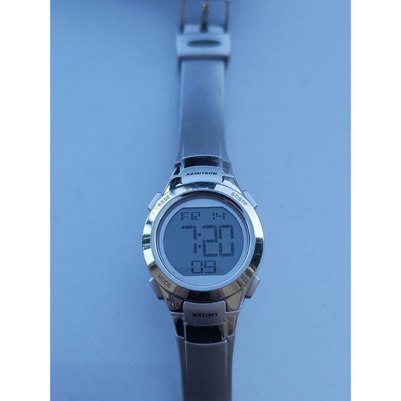 Armitron Pro Sport 45/7012 Digital Watch Silver Tone Silver Silicone Day Date - Picture 8 of 11